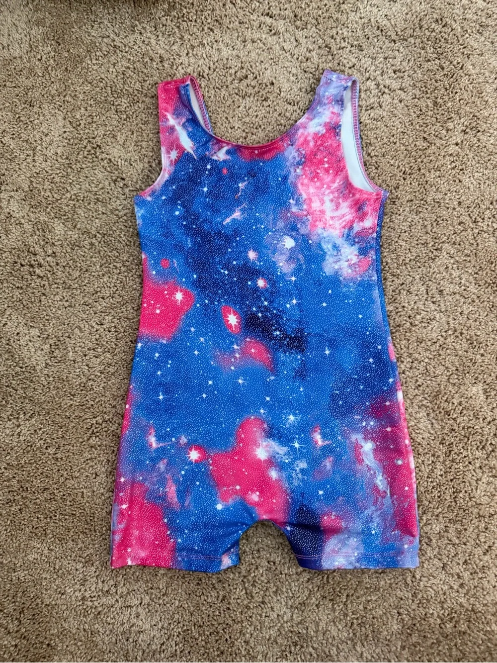 Girls Gymnastics Leotard Unitard Size 4 Galaxy Space Print Bikotard Sparkly Blue